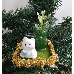 Cat House Plant Clip On Christmas Ornament  Handmade OOAK Cat Lady O6